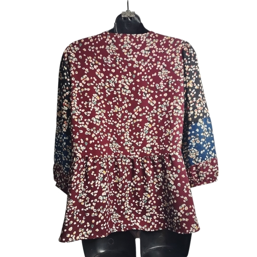 Braeve Blouse Women's Multicolor Tasseled Accents Polyester 3/4 Sleeve Sz Medium - Picture 2 of 8